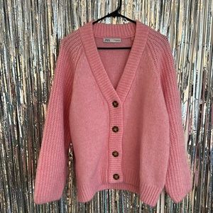 Zara pink fluffy cardigan size medium
